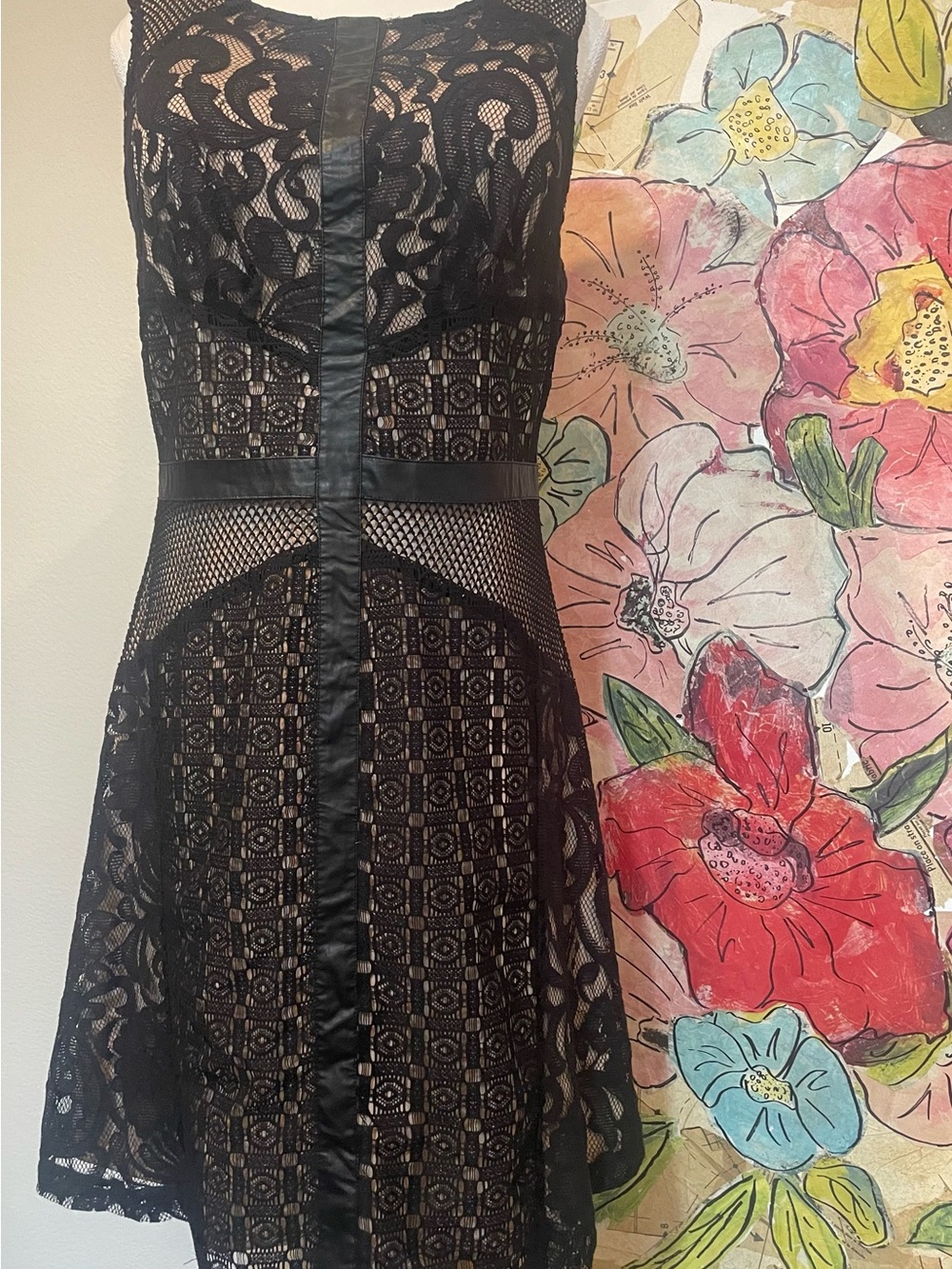 Mossimo Supply Co. Black Lace Mini Dress natural lining with Sheer Insets size L